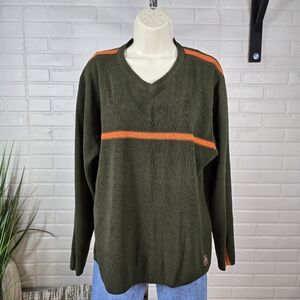 Vintage 90s UNIONBAY Green and Orange V Neck Sweater Mens Large